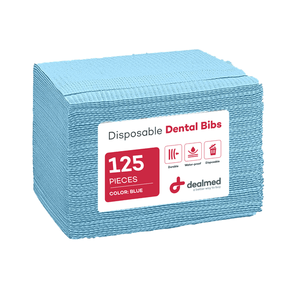 Dealmed Disposable 13.5" x 18" Dental Bibs, 2-Ply Tissue/Poly, Bulk Tattoo Bibs, Great for First Aid Kits and Medical Facilities (Blue, Pack of 125)