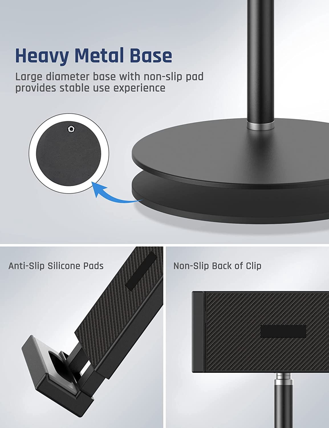 Tablet Stand Holder, Adjustable Height Tablet & Phone Stand for Desk, 360° Rotating Aluminum Metal Tablet Stand Mount Compatible for iPad Pro Air Mini, iPhone, Samsung, Kindle (4.7"-12.9")
