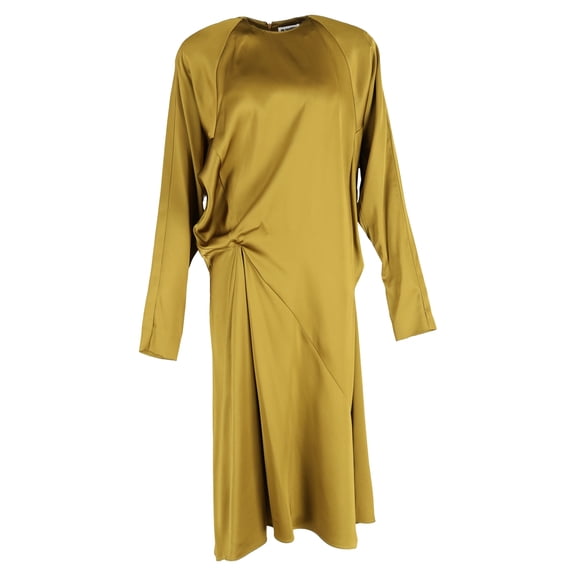 Pre-Owned Jil Sander Gathered Midi Dress in Green Silk