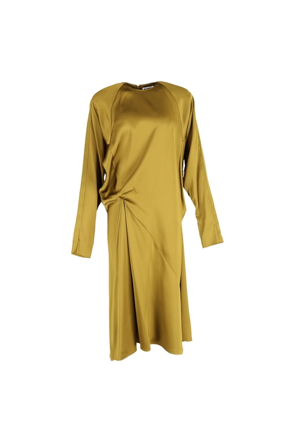 Pre-Owned Jil Sander Gathered Midi Dress in Green Silk