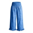 thumbnail image 6 of Hurxie Women’s Plaid Wide Leg Pants Flared Leg Baggy Drawstring Ruffle Palazzo Pants with Pockets Blue,S, 6 of 6