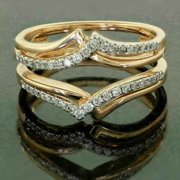 Ring Band Wedding Wrap Enhancer White Cut Round Ct 1.80 Plated Gold Yellow 14K