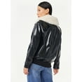 Scoop Women's Oversized Faux Leather Jacket with Faux Fur Collar, Sizes