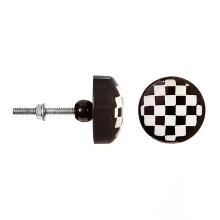 Decorative Knob - Resin - Round - Black and White Checker Board
