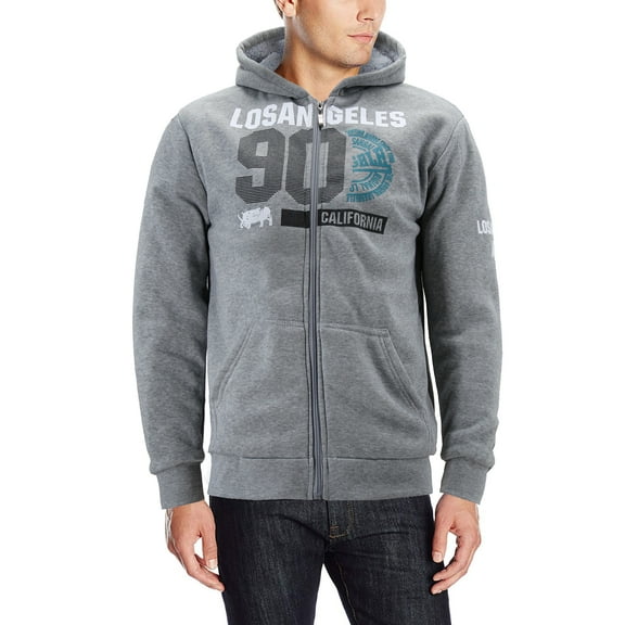 Men's Los Angeles Athletic Sherpa Lined Fleece Zip Up Hoodie Sweater Jacket (Grey, XL)