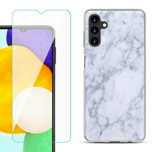 Slim-Fit TPU Fashion Phone Case for Samsung Galaxy A13 5G, with Tempered Glass Screen Protector, by OneToughShield ® - Marble / Clouds