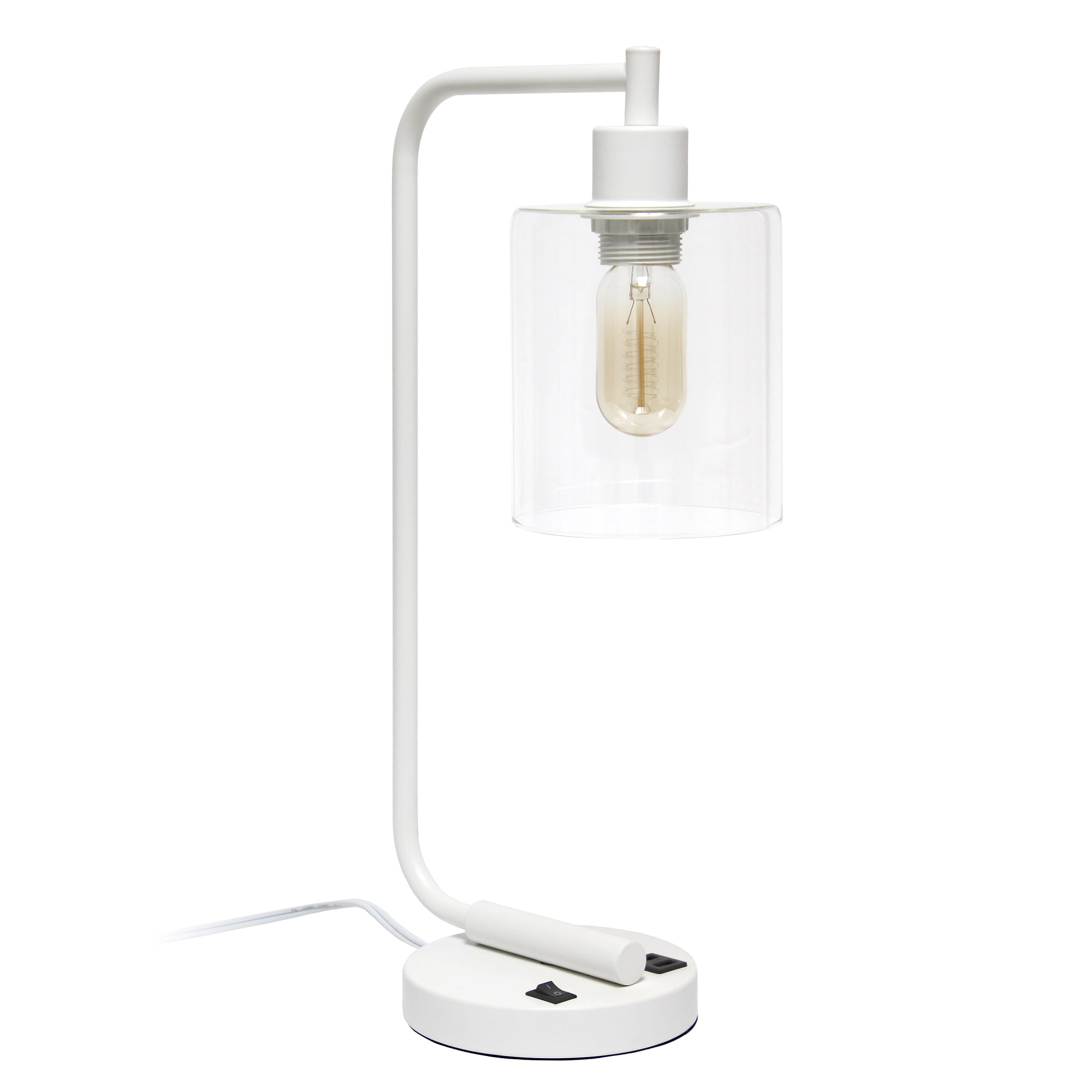 Lalia Home Modern Iron Desk Lamp with USB Port and Glass Shade, White