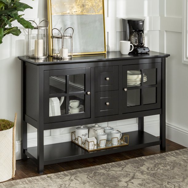 Manor Park Transitional Glass Door Wood Sideboard TV Stand, Black