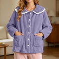 thumbnail image 5 of uublik Women's Fleece Bed Jacket with Front Pockets Button Front Cozy Lounge Wear for Sleeping Purple, 5 of 7