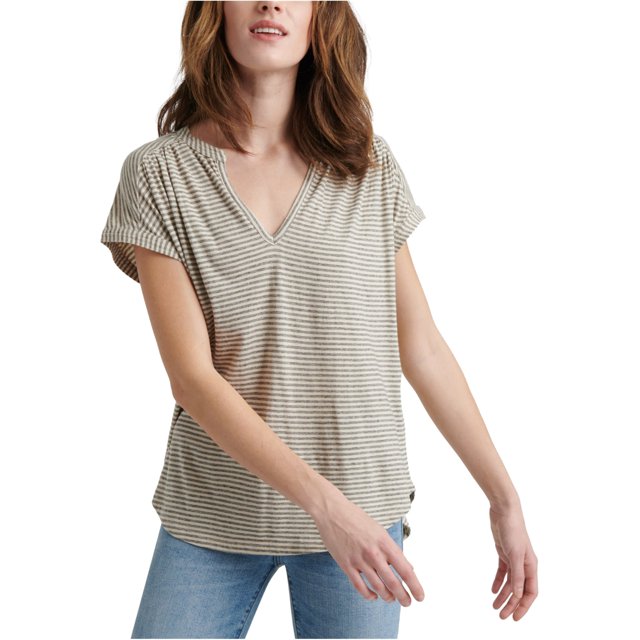 Camiseta básica a rayas Lucky Brand para mujer negra extragrande Camiseta básica