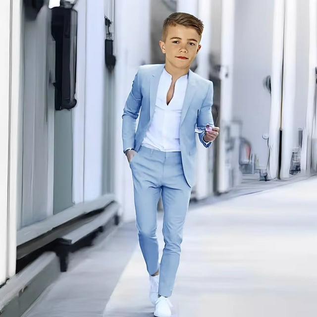 Boys' 2-Piece Formal Suit - Customizable, Wedding Style, Summer Jacket & Pants, Solid, Polyester/Wool, Size 2-16Y