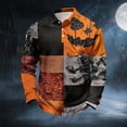 thumbnail image 2 of GrmtClth Halloween Long Sleeve Golf Polo Shirts For Men Classic Lapel Collar Retro Crack Pumpkin Bat All Over Graphic Soft Stretch Breathable Holiday Party Casual Tops Saffron L, 2 of 7
