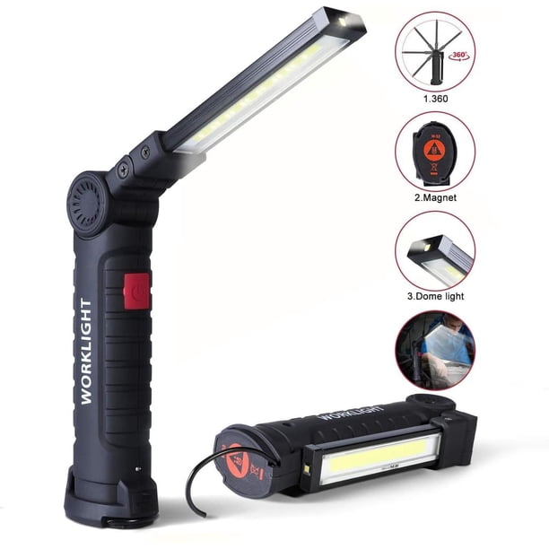 Lampe De Travail LED Rechargeable 450 Lumens – Aimantée 360°, Crochet, USB-C, Orange – Idéale Atelier, Camping, Randonnée