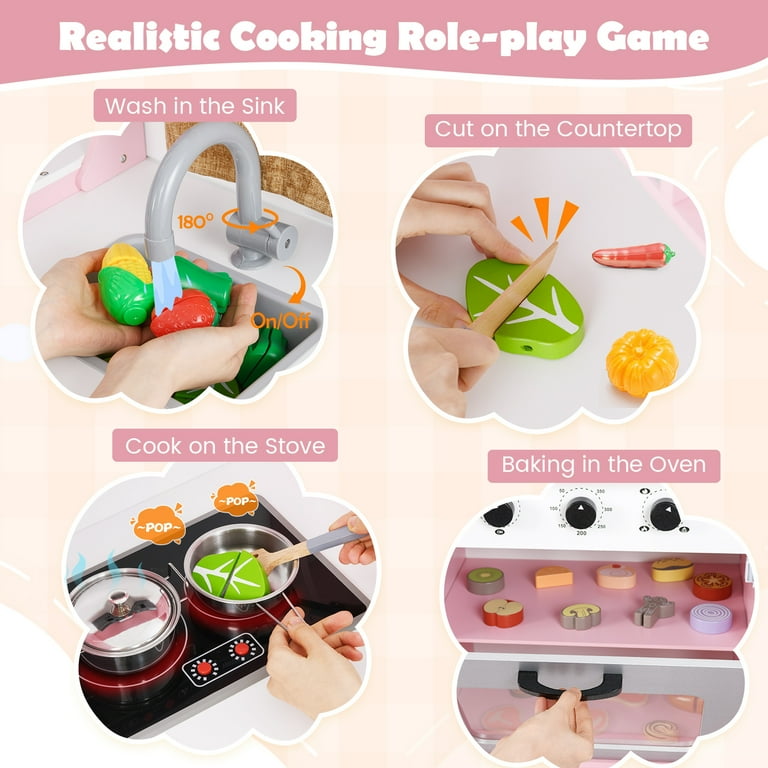 Costway Corner Play Kitchen Toddler Kitchen Playset with Range
