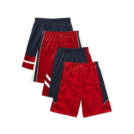 Cheetah Mid Rise Polyester Running Short (Big Boys), 4 Count, 4 Pack