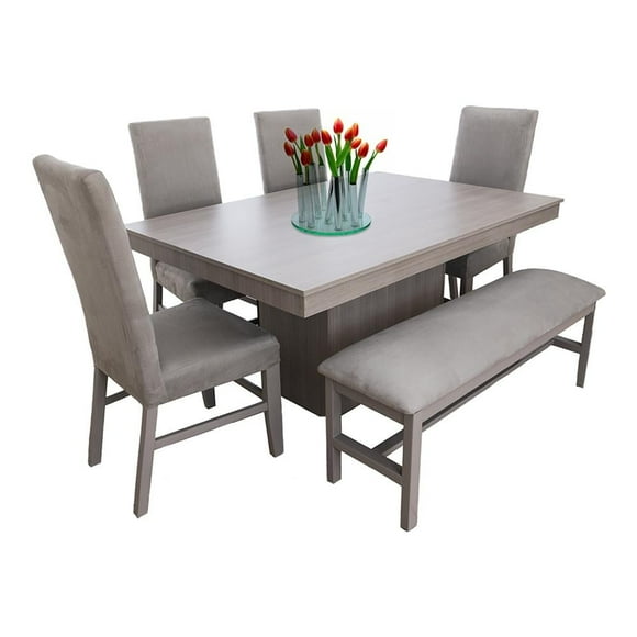 Comedor Camacho Elegant Liso con 4 Sillas y 1 Banca Gris