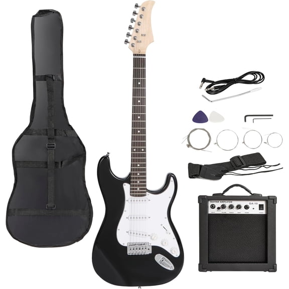 39" Full Size Black Electric Guitar with 10W Amp,Gig Bag Case Guitar Strap Package for Beginner Starter (Black)