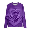thumbnail image 4 of Aboser Graphic Tees for Women Casual Round Neck Solid Purple Tops Long Sleeve Flower Print Shirts Pullover Blouses Basic Tee, 4 of 5