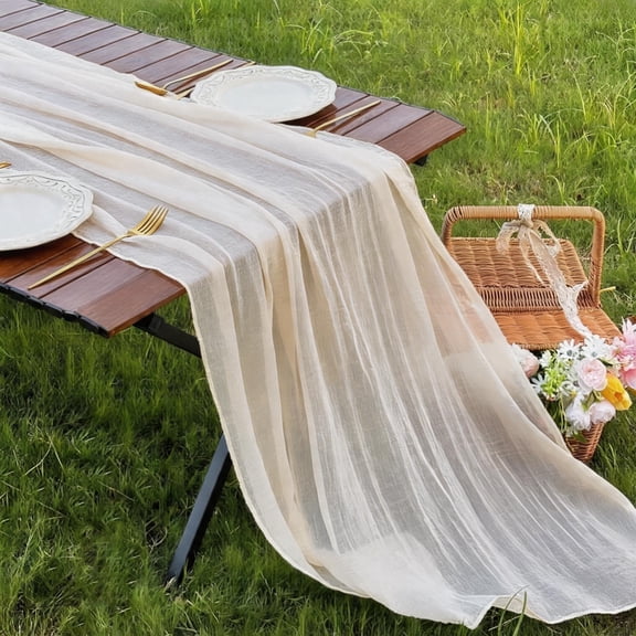 Beige Cheesecloth Table Runner 10ft: Boho Gauze Table Runner 120" Long for Wedding Decor, Bridal Shower, Baby Shower & Rustic Party Decorations