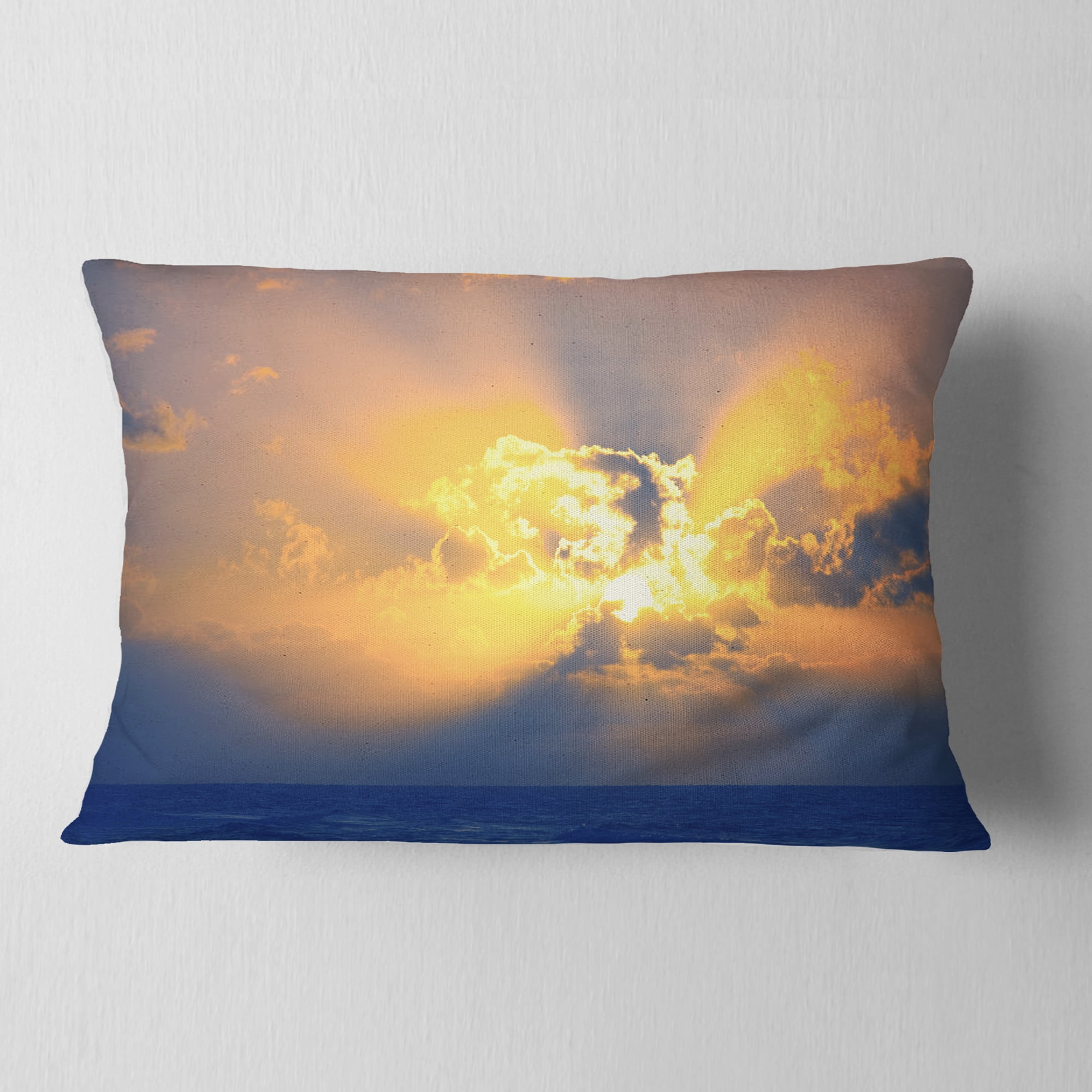 Designart Scenic Yellow Sunset in Ocean - Landscape Printed Throw Pillow - 12x20