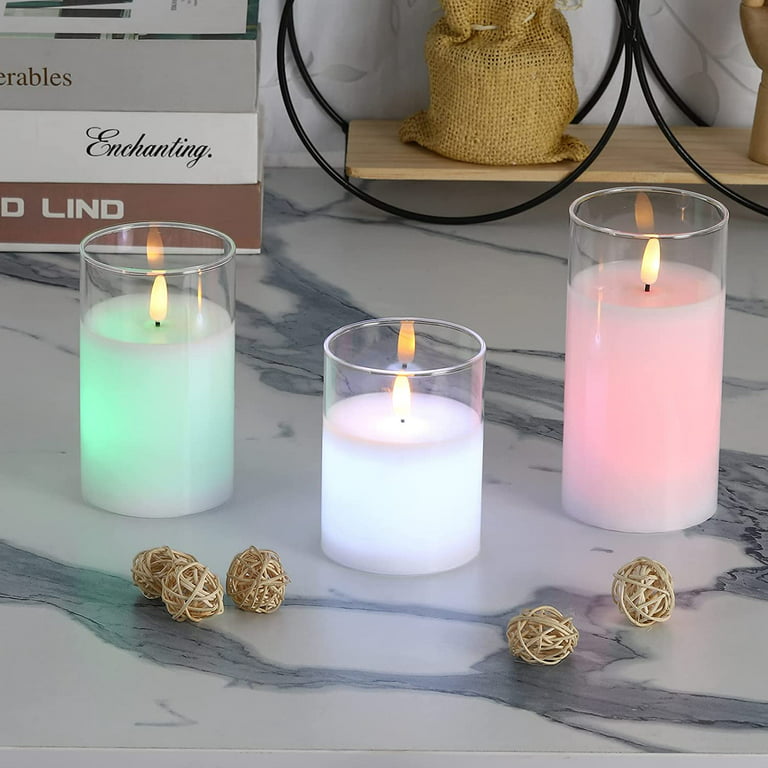 Flickering Led Candle Pillar Wax Wick Grey Light Christmas Tea Artificial  Halloween Set Glass Flameless Remote Battery Operated