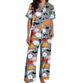 thumbnail image 2 of Halloween Pajamas Halloween Pumpkin Print Plus Size Wide Leg Button Pajamas for Women Set, 2 of 4