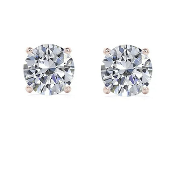 18K Rose Gold 2 Carat Round Plated Moissanite Solitaire Stud Earrings by Paris Jewelry
