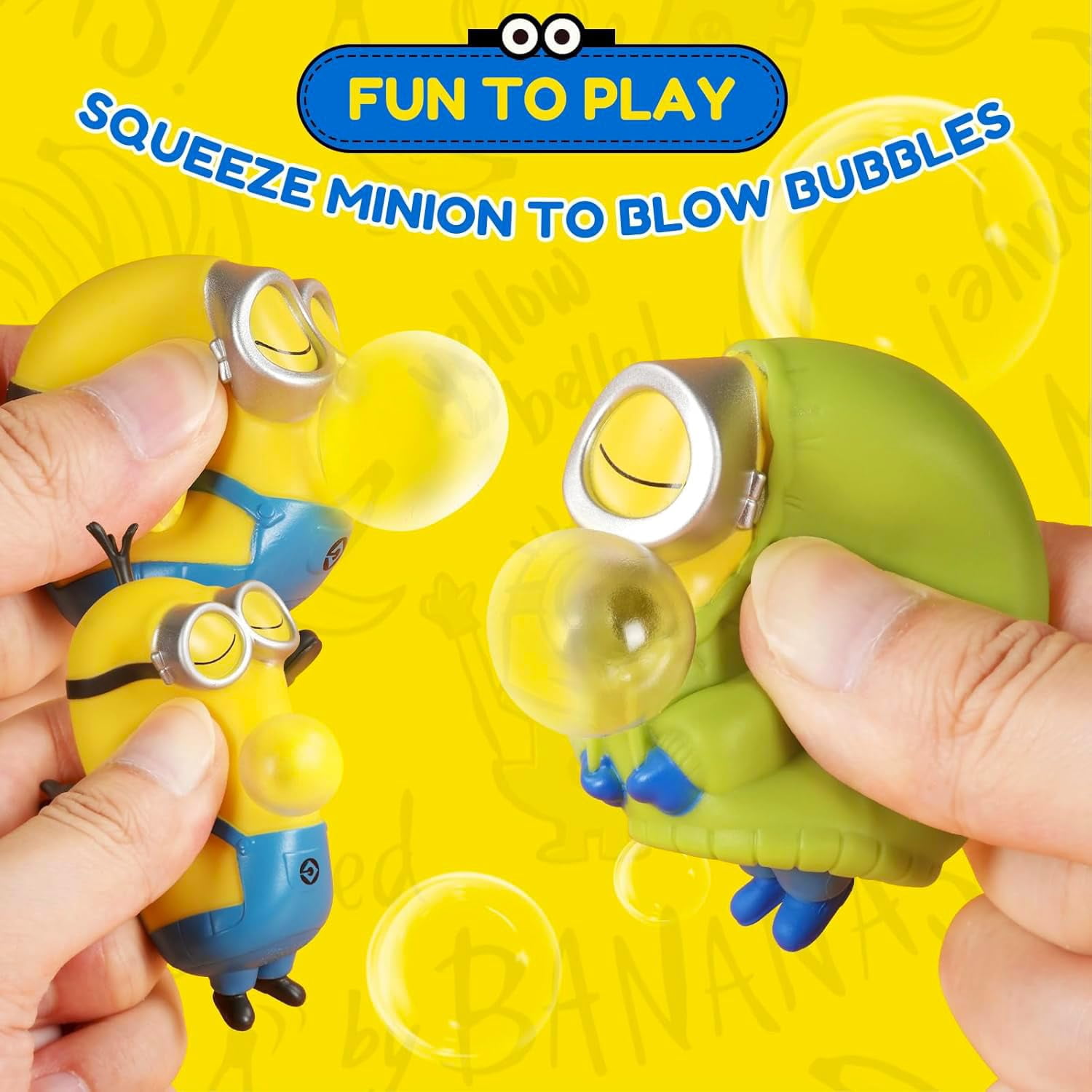 Minions Blind Box Figure Set - Bundle with 4 Despicable Me Mystery Mini Squishy Stress Relief Figurines with Banana Plus Stickers, More | Minions Mystery Figures Blind Box Pack