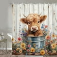 thumbnail image 3 of Cow Shower Curtain, Farmhouse Rustic Floral Funny Highland Cow Shower Curtains for Bathroom, Western Cute Calf Country Farm Animal Bathroom Decor, with Hooks, Surreal Bathroom Curtain, 70X70in, 3 of 3