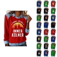 thumbnail image 1 of Mardi Gras Hauts à Manches Longues pour Femmes 2026 Mode Denim Patchwork Col à Revers Chandail en Molleton Graphique, 1 of 2