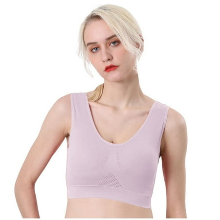 BYHONG Steel Ring Vertical Pattern Mesh Oversized Underwear for Women s Sports Yoga Fitness Sleep Bra Tank Top Style Gathered Underwear Bras for Women Light Pink M
