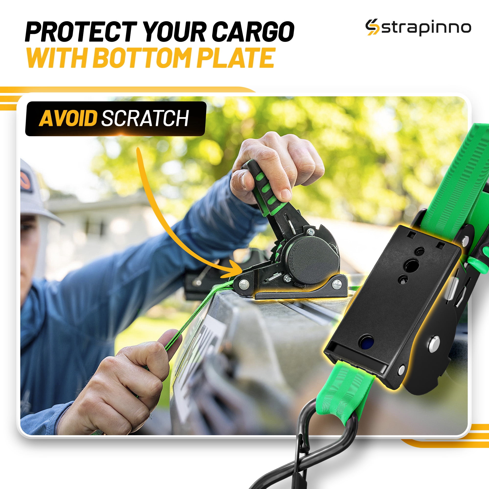 Strapinno Retractable Ratchet Straps 1 in x10ft, with Rubber-Coated Handles, S-Hooks, Secure Cargo Tie-Downs for Motorcycles, Bikes & Daily Use, Breaking Strength -1,500LBS/680KG (4 PK, Green)