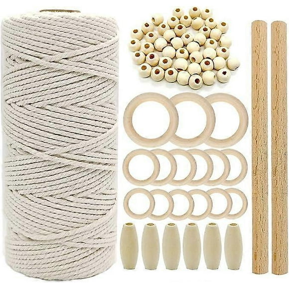 Kit de macramé para principiantes y adultos: cordón de macramé con cuentas de madera, anillos de macramé y kit para colgar en la pared.