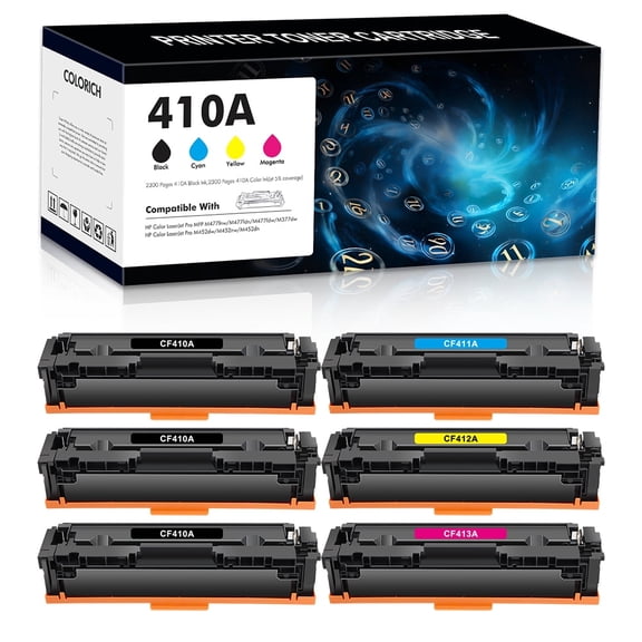 410A Toner Cartridges Compatible for HP 410A CF410A Color Laserjet Pro MFP M477fnw M477fdw M477fdn M452dn M452nw M477 M452 M377 410X CF410X Printer Ink, Pack-6