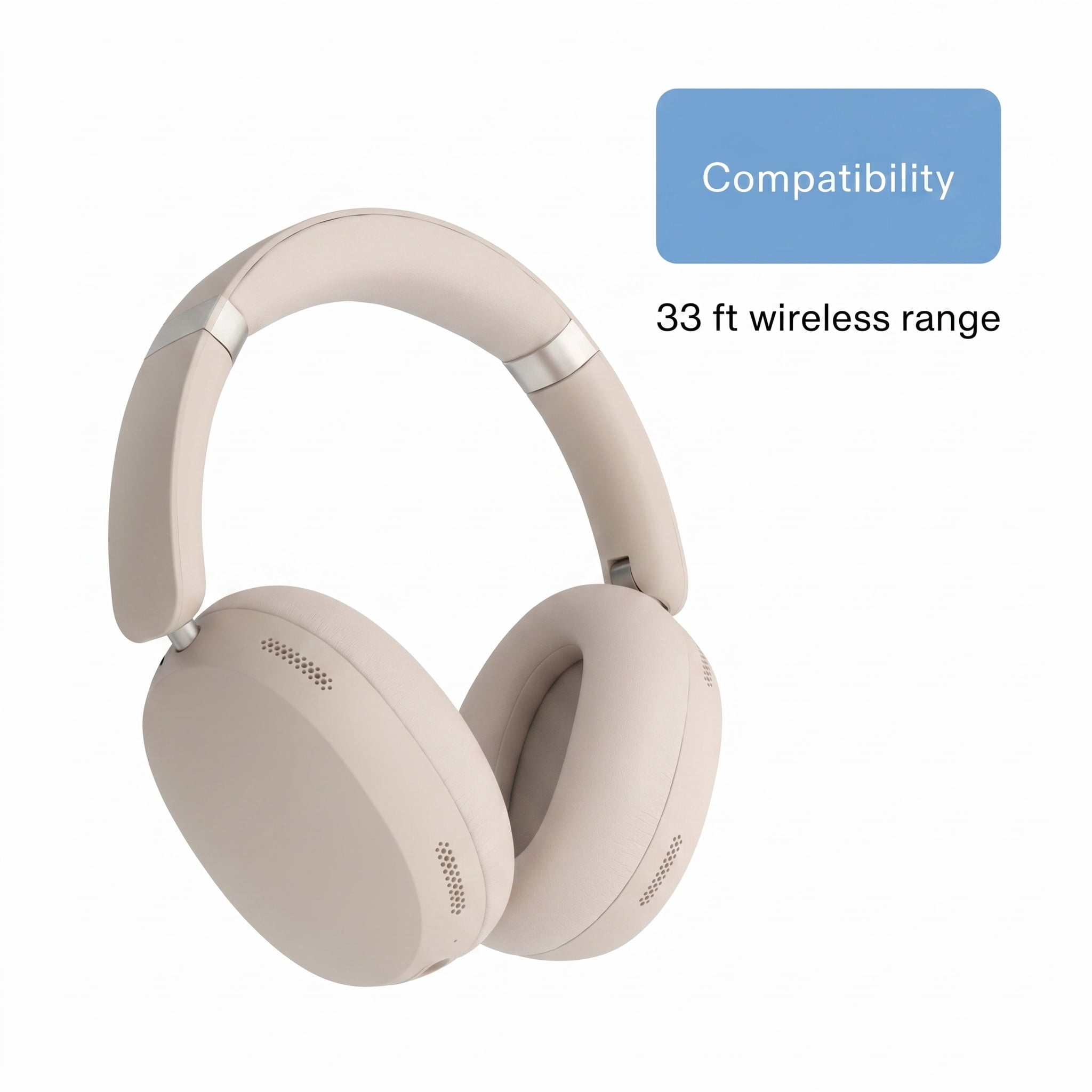 onn Hushbyte Wireless Over-Ear Headphones, White