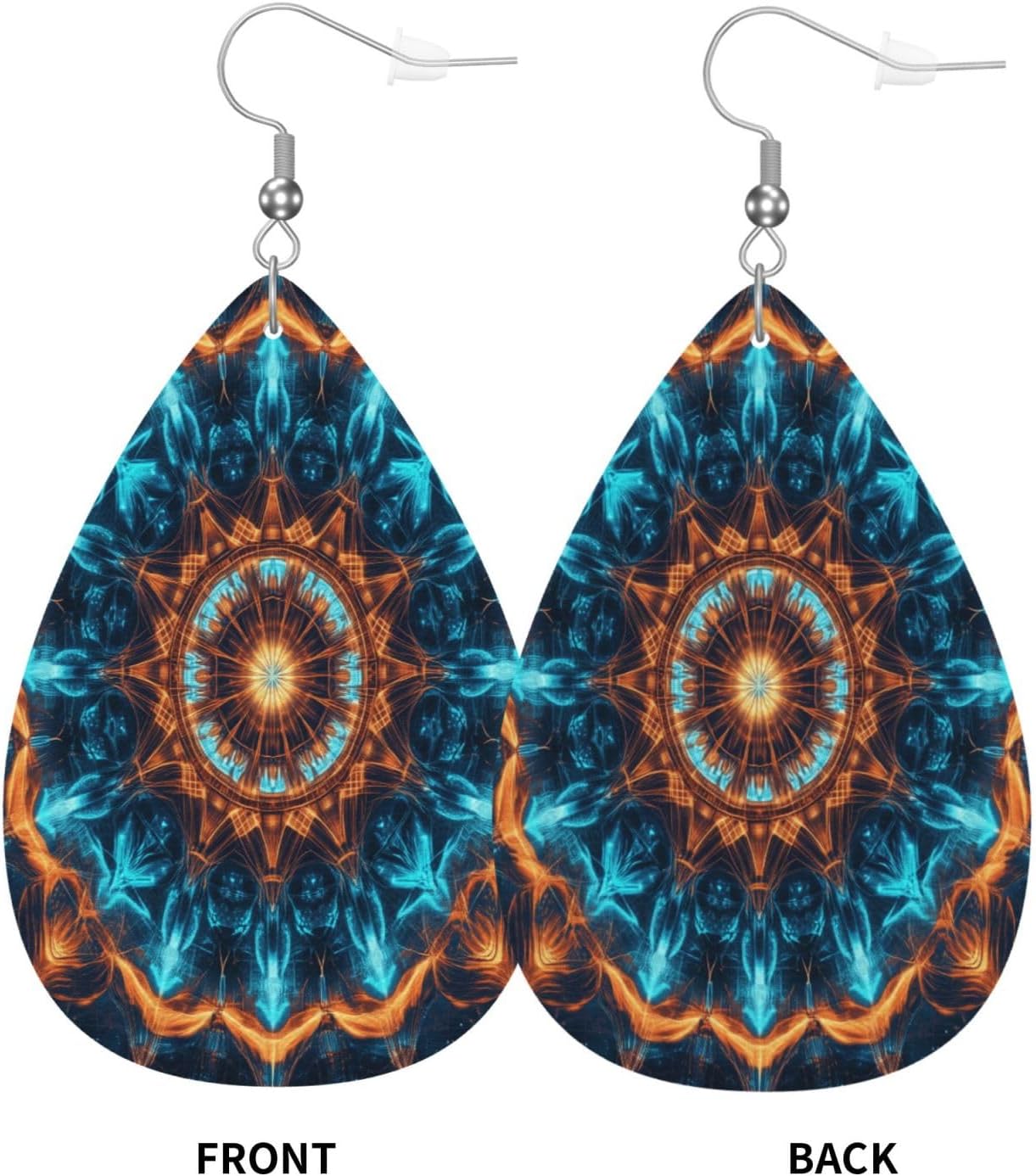 Ethnic Fine Mandala Earrings perfect for Women PU Leather Dangle Earrings, Lightweight Leather Teardrop Dangly Ear Pendants Jewelry Gift[p067]