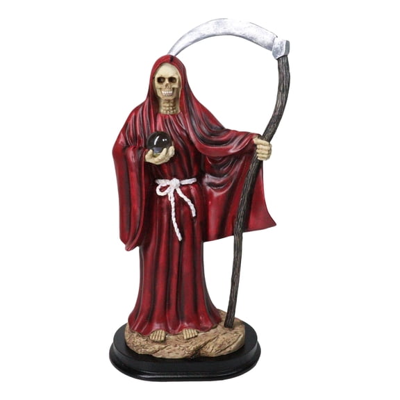 Red Robe Santa Muerte With Scythe Patroness Of Love And Romance Figurine 12"H