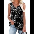 thumbnail image 2 of Camisetas de Tirantes de Verano para Mujer, Sin Mangas, Holgadas, Estilo Henley, con Botones, para Combinar con Leggings, Blusa Plisada Informal. Negro 4XL, 2 of 7