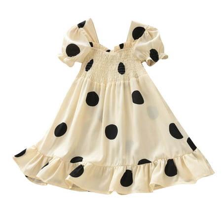 

Fsqjgq Girls 1St Birthday Dress Dresses Clothes Summer Print Sleeves Toddler Baby Girls Polka Kids 17Y Dot Ruffle Princess Party Puff Girls Dresses Tan Dresses for Girls Cotton Blend Beige 130