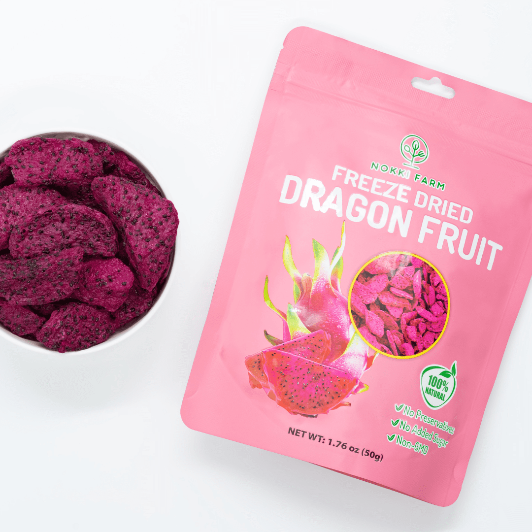 NOKKI FARM Freeze Dried Dragon Fruit Crisps - Healthy & Exotic Tropical Superfood Snacks, No Added Sugar or Preservatives, Kid-Approved, Shelf-Stable & Portable for On-The-Go Snacking, 1.76oz x 6