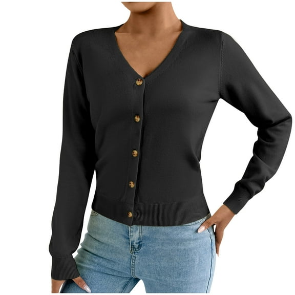 Ruimatai Women's V-Neck Knit Cardigan Sweater Long Sleeve Button Up Soft Comfortable Casual Pullover Top for Work Party Winter