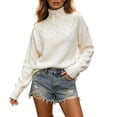 thumbnail image 2 of Tusihei Women Turtleneck Cable Knit Sweater Loose Oversized Chunky Pullover Casual Warm Long Sleeve Fall Winter Top, White 3XL, 2 of 5