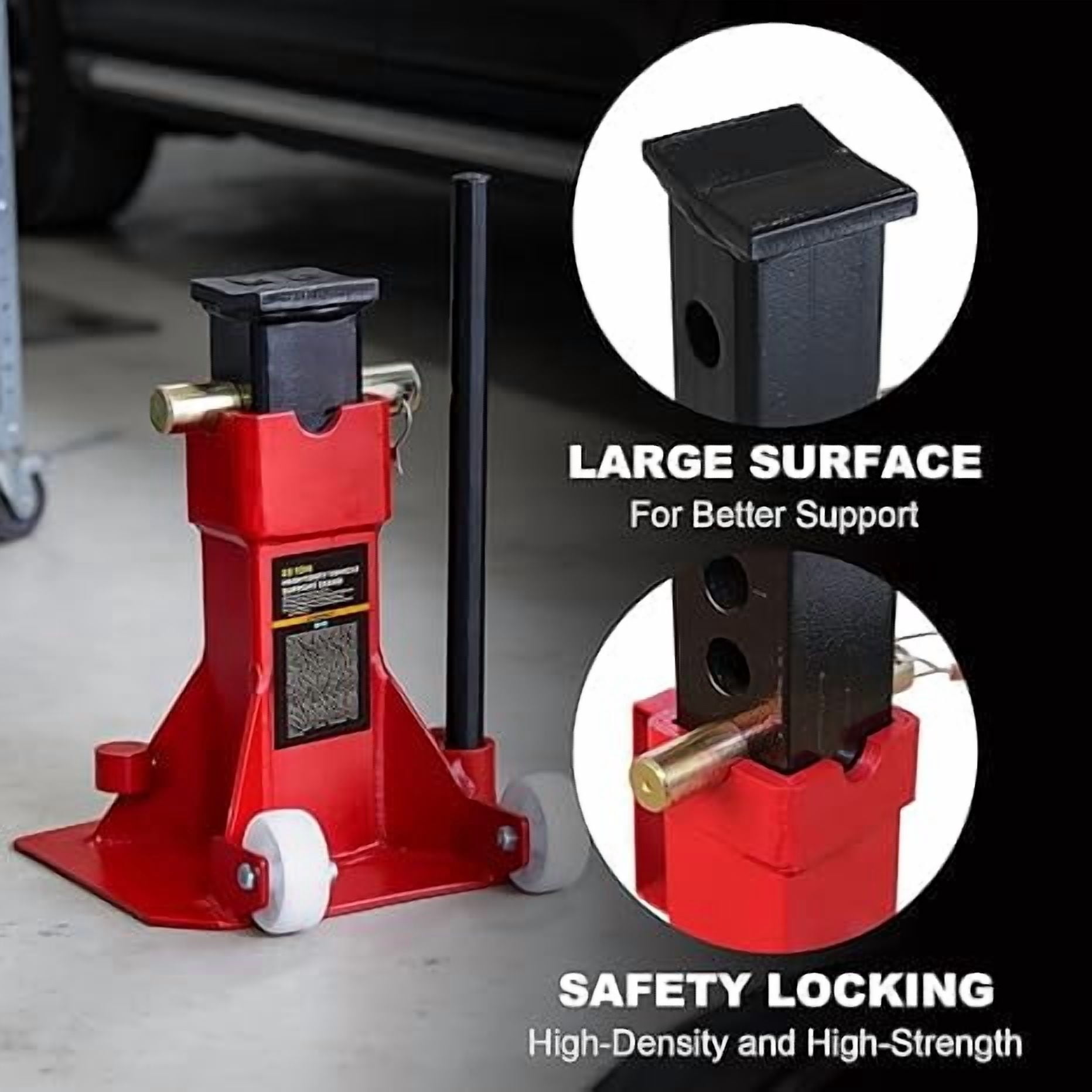 JACK BOSS Heavy Duty 22 Ton (44,000 lbs) Jack Stands with 2 Casters and Handle, Easily Moveable Car Lift Stands for Truck and Pick Up, Red
