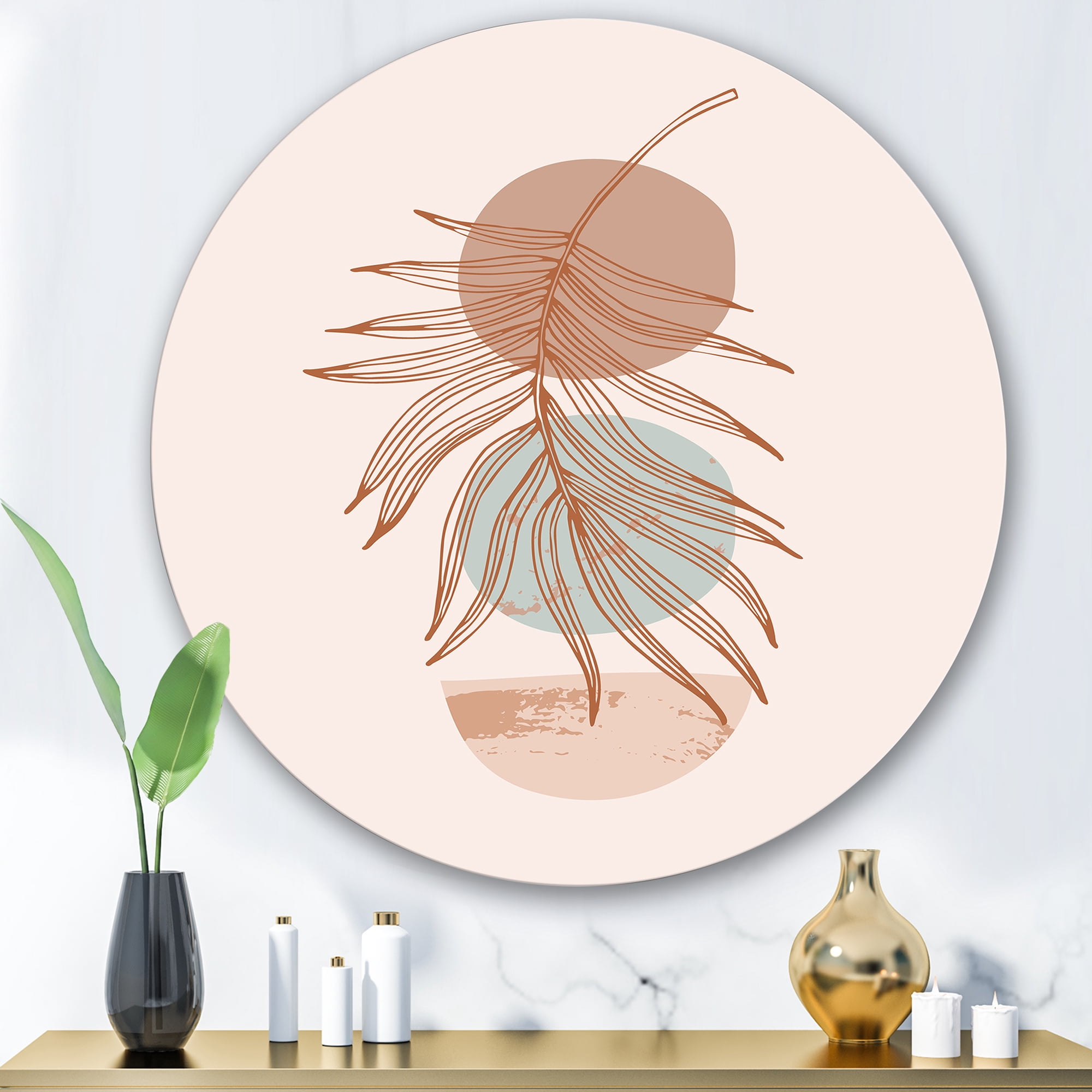 Designart 'Sun and Moon Shapes In Retro Terracotta Tones II' Modern Circle Metal Wall Art 36x36 - Disc of 36