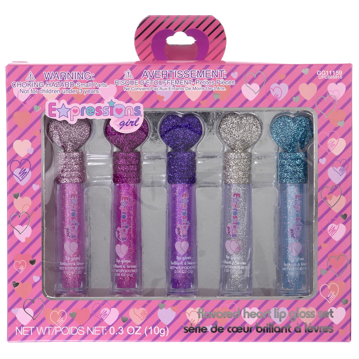 Expressions Girl Glitter Heart Lip Gloss, 5 Ct