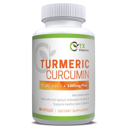 TX Vitamins Turmeric Curcumin with BioPerine Black Pepper Supplement, 1300mg Plus, 60ct