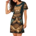 thumbnail image 2 of Fotbe Surreal Meditating Cat Bata de Dormir para Mujer con Estampado, Camisón de Algodón de Manga Corta, Ropa de Dormir Casual, 2 of 6