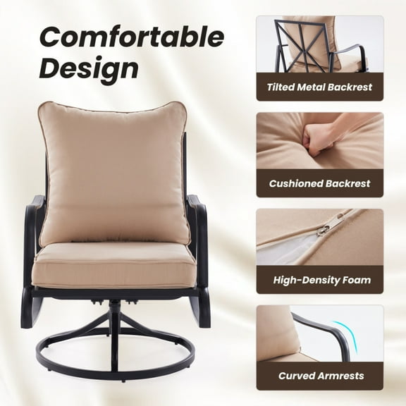 Outdoor Patio Furniture Set of 2 - Swivel Rocking Chairs with 4" Thick Cushions, Bistro Set for Porch, Balcony & Backyard, Weather-Resistant Design