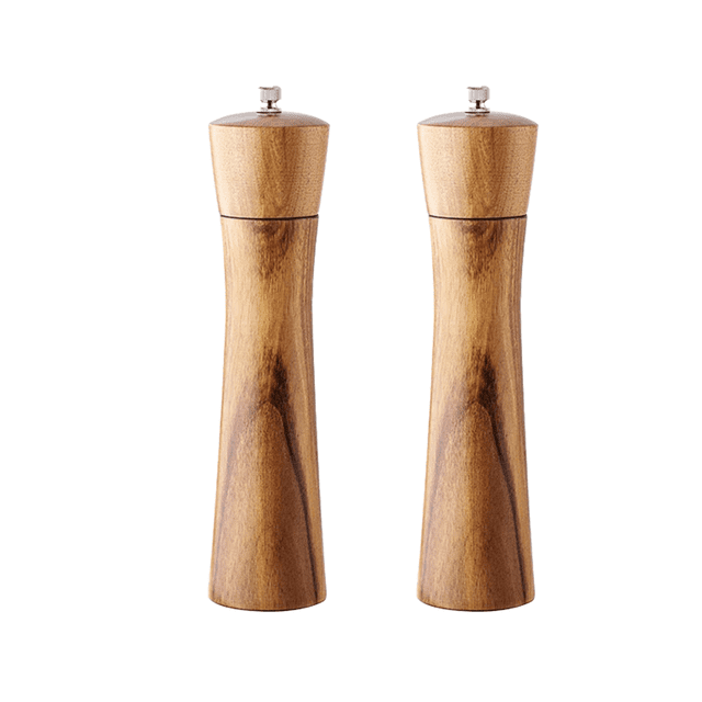 Juego de 2 molinillos de sal y pimienta de madera, vajilla rellenable de madera de acacia, molinillo de pimienta grande y salero (8)