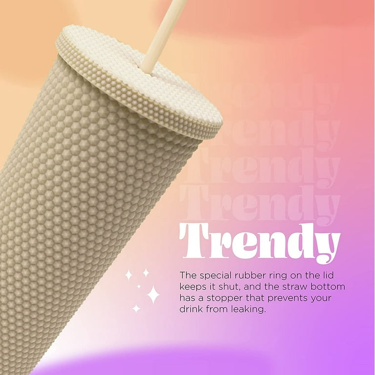 710ML/24OZ Large Capacity Water Cup Fully Studded Matte Tumbler Reusable  Cup with Wide Opening Leak-Proof Lid Straw
